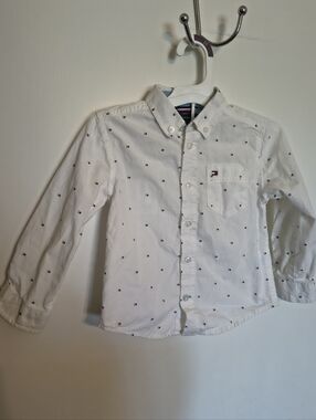 Tommy Hilfiger White Button-Down Shirt with Tiny Flag Motif